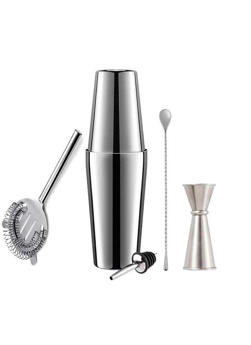 Rudra Exports Cocktail Shaker Martini Drink Shaker Boston Shaker Bar Set Cocktail Strainer Bar Tools Bartender Kit Stainless Steel Double Measuring Jigger Mixing Spoon 6 Pcs Set
