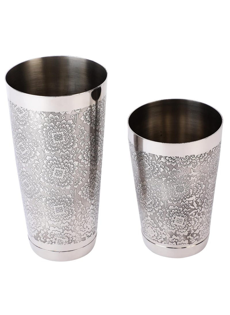 Ramhari Enterprises Engraving Boston Shaker Anti Skid Etched Design Boston Shaker Cocktail Shaker 2 Pieces Set 540 ml 840 ml Weighted Base 2 Pcs