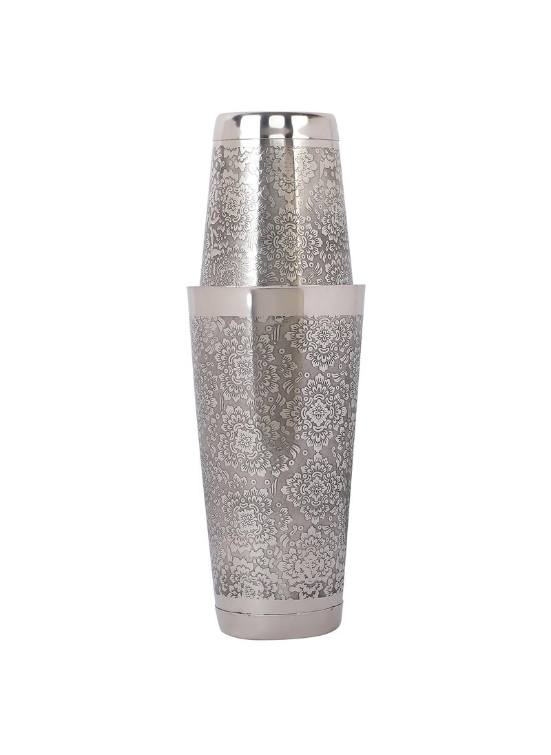 Ramhari Enterprises Engraving Boston Shaker Anti Skid Etched Design Boston Shaker Cocktail Shaker 2 Pieces Set 540 ml 840 ml Weighted Base 2 Pcs
