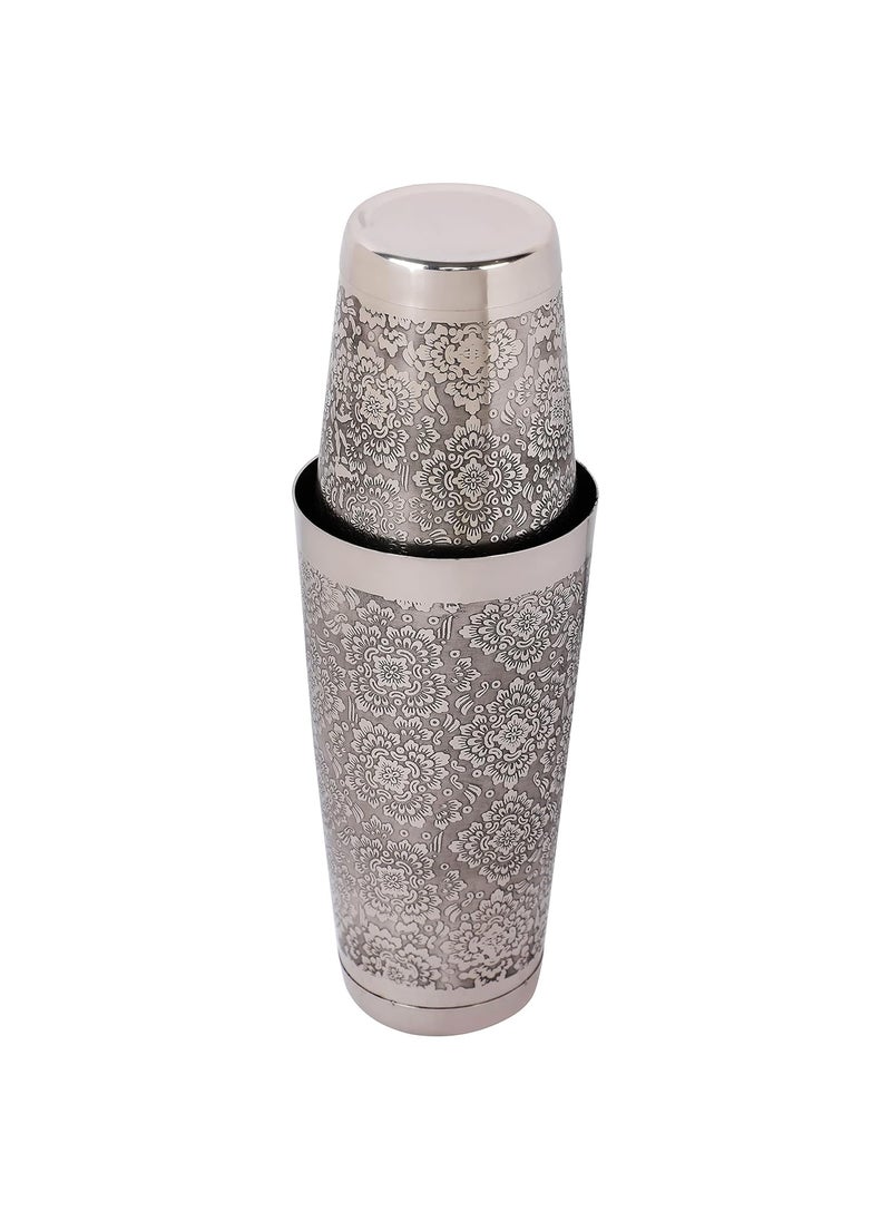 Ramhari Enterprises Engraving Boston Shaker Anti Skid Etched Design Boston Shaker Cocktail Shaker 2 Pieces Set 540 ml 840 ml Weighted Base 2 Pcs