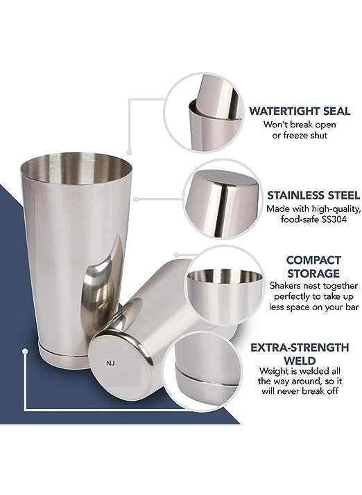 Ranart Boston Shaker Kit 28oz and 18oz Boston Shaker with Hawthorne Strainer Double Peg Measurer 30 and 60 ml Jigger and Bar Spoon for Drink Mixer Bartending 5 Pcs