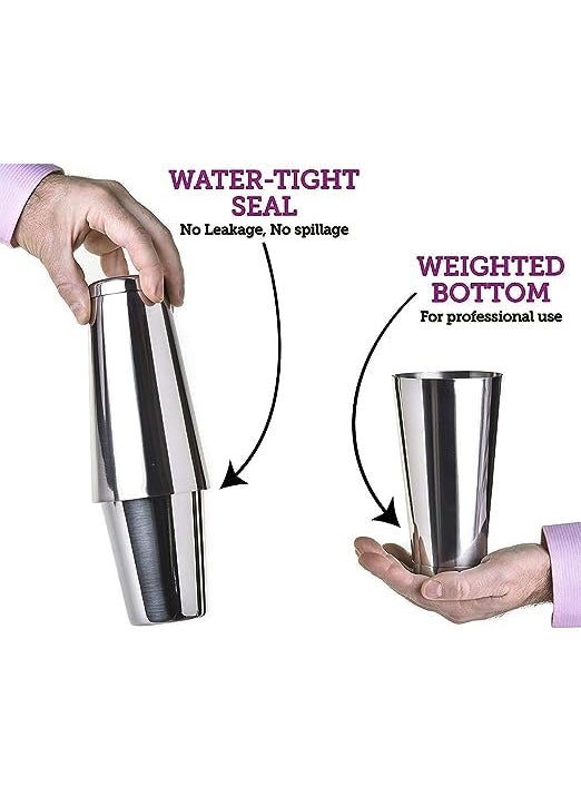 Ranart Boston Shaker Kit 28oz and 18oz Boston Shaker with Hawthorne Strainer Double Peg Measurer 30 and 60 ml Jigger and Bar Spoon for Drink Mixer Bartending 5 Pcs