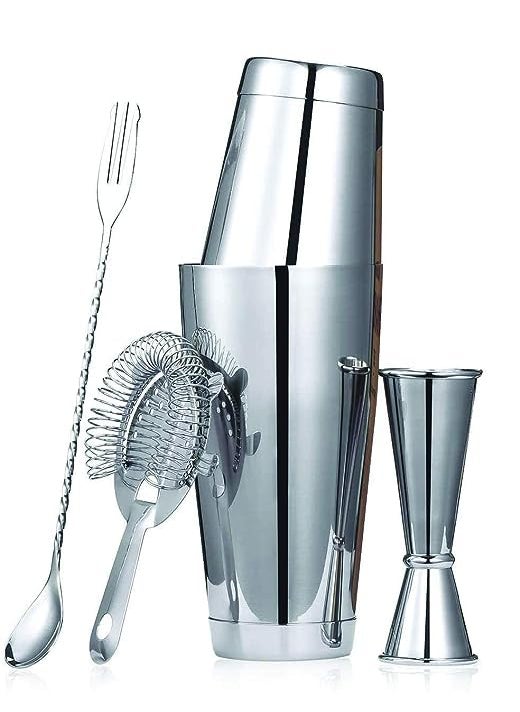 Ranart Boston Shaker Kit 28oz and 18oz Boston Shaker with Hawthorne Strainer Double Peg Measurer 30 and 60 ml Jigger and Bar Spoon for Drink Mixer Bartending 5 Pcs