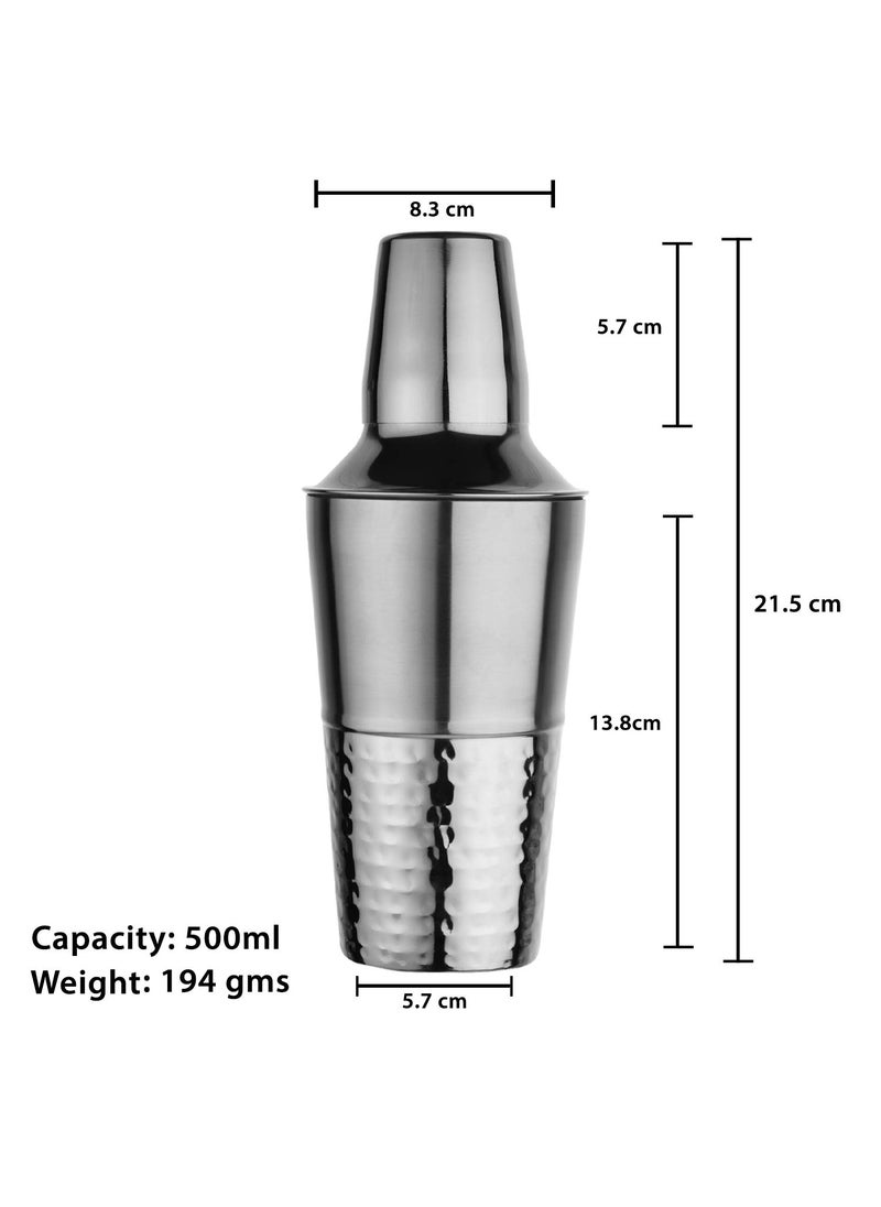 Steren Stainless Steel Cocktail Shaker with Peg Measurer Half Hammered
