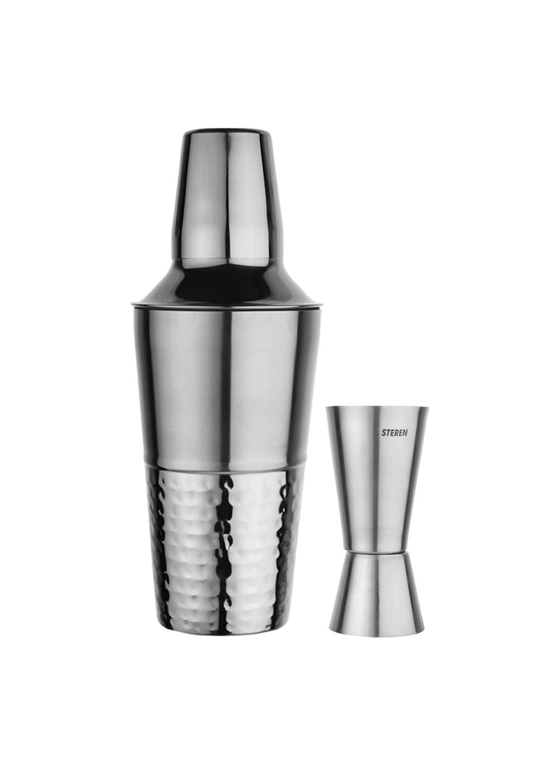 Steren Stainless Steel Cocktail Shaker with Peg Measurer Half Hammered