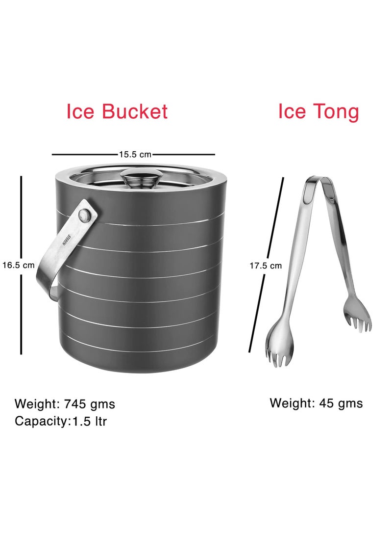 Steren Impex Stainless Steel 3 Piece Black Ring Bar Set for DrinkGift Double Wall Ice Bucket Tong Peg Measure