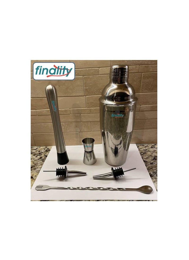 finality Cocktail Shaker SetMartini Mixer Shaker 6 PCS Stainless Steel Shaker Bartending Bar Shaker Measuring Jigger Mixing Spoon Muddler Pourers Professional Bar Tools for Martini Kit 500 ml