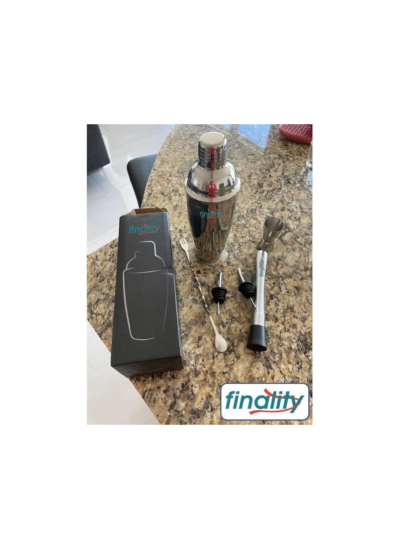 finality Cocktail Shaker SetMartini Mixer Shaker 6 PCS Stainless Steel Shaker Bartending Bar Shaker Measuring Jigger Mixing Spoon Muddler Pourers Professional Bar Tools for Martini Kit 500 ml