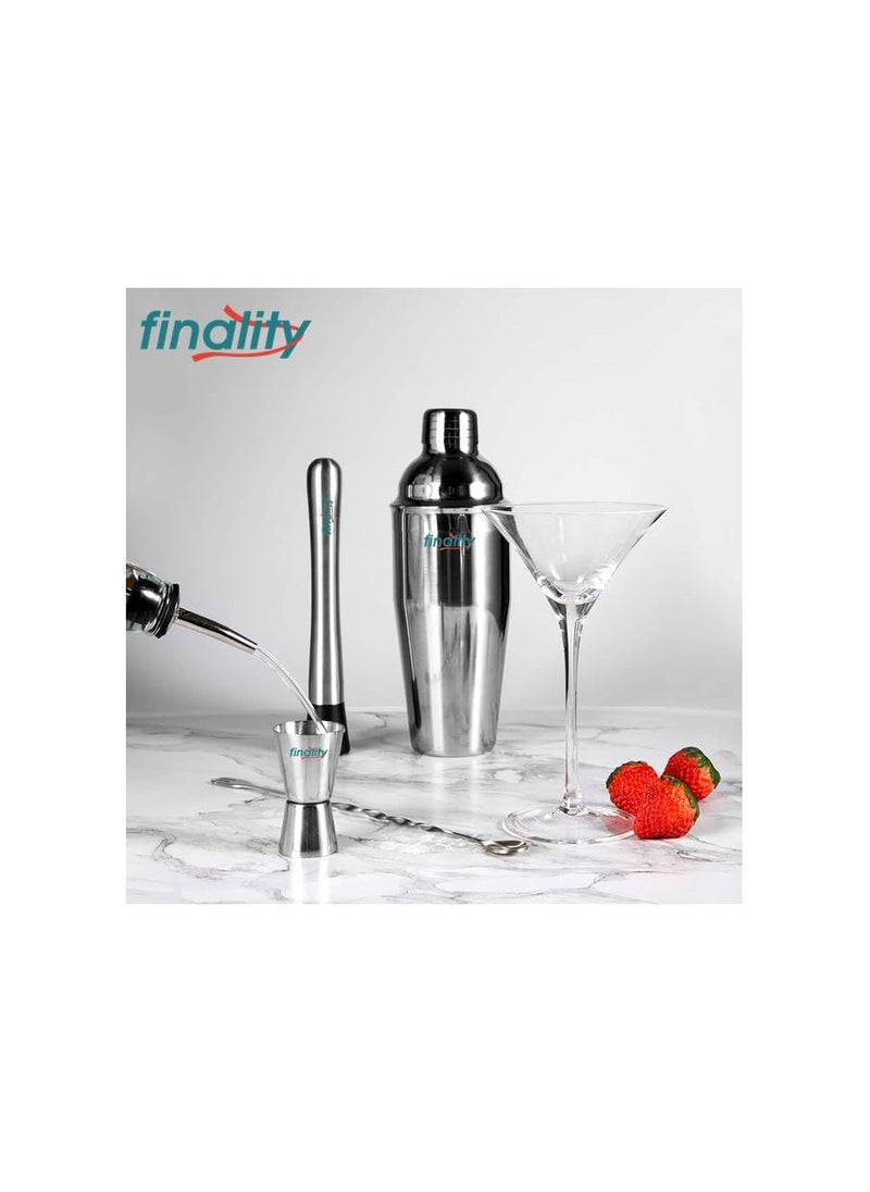 finality Cocktail Shaker SetMartini Mixer Shaker 6 PCS Stainless Steel Shaker Bartending Bar Shaker Measuring Jigger Mixing Spoon Muddler Pourers Professional Bar Tools for Martini Kit 500 ml