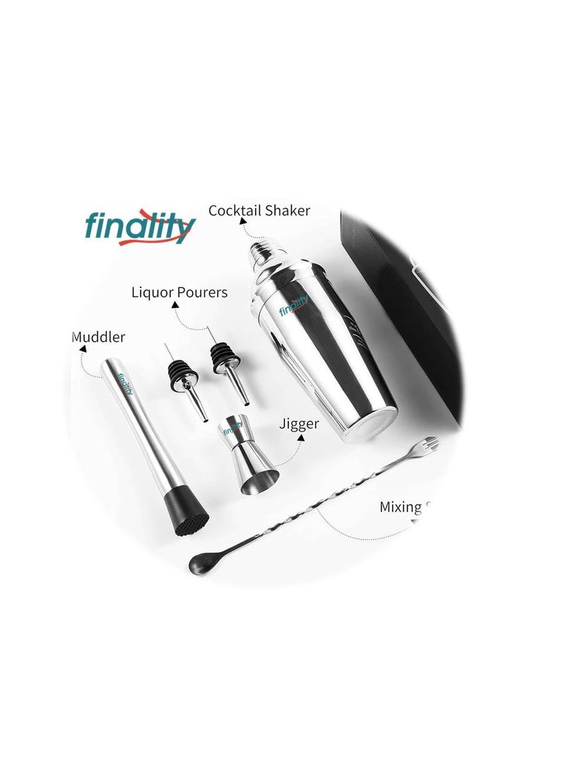 finality Cocktail Shaker SetMartini Mixer Shaker 6 PCS Stainless Steel Shaker Bartending Bar Shaker Measuring Jigger Mixing Spoon Muddler Pourers Professional Bar Tools for Martini Kit 500 ml