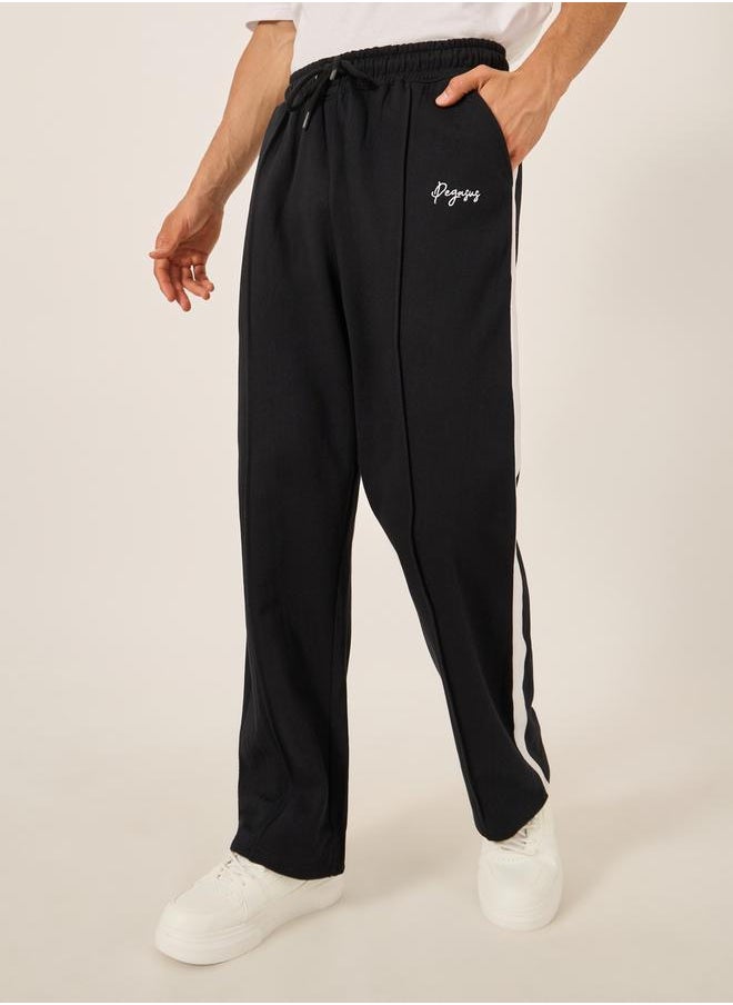 Oversized Wide Tuck Fleece Joggers with Side Stripe and Print Detail