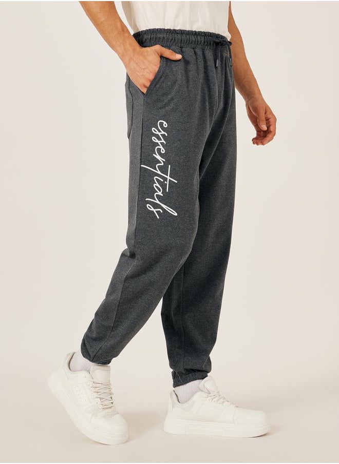Slogan Print Oversized Fit Cotton Terry Joggers