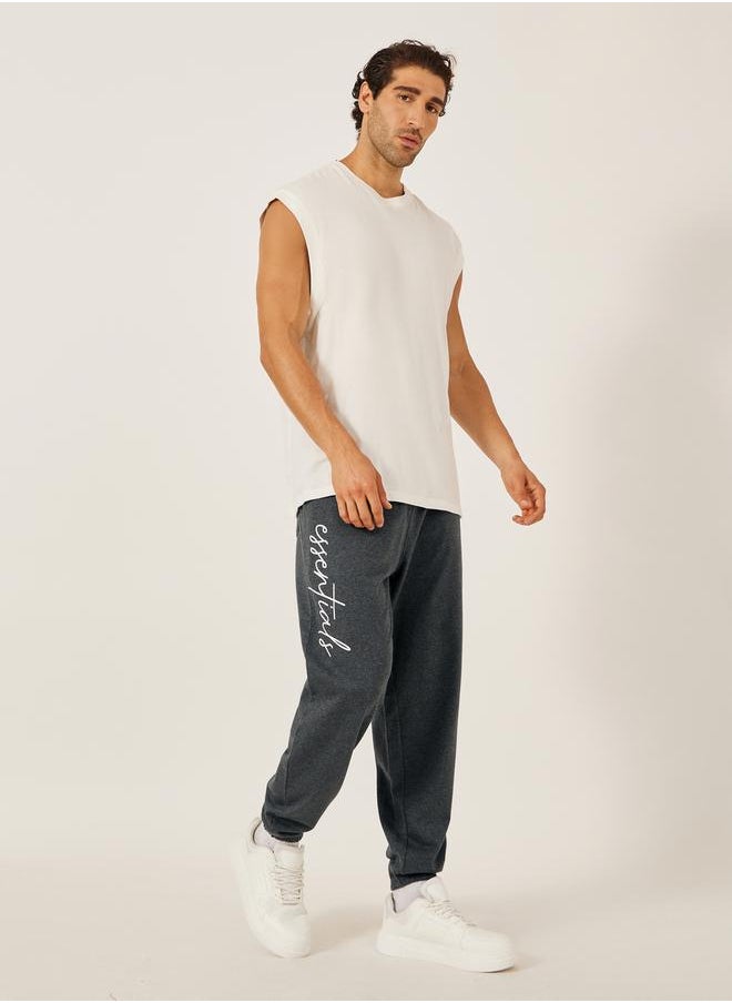 Slogan Print Oversized Fit Cotton Terry Joggers