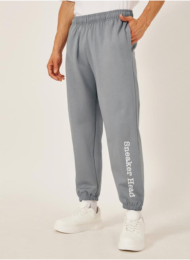 Slogan Print Relaxed Fit Cotton Terry Joggers
