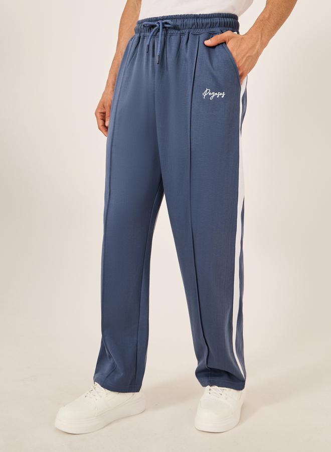 Oversized Wide Tuck Fleece Joggers with Side Stripe and Print Detail
