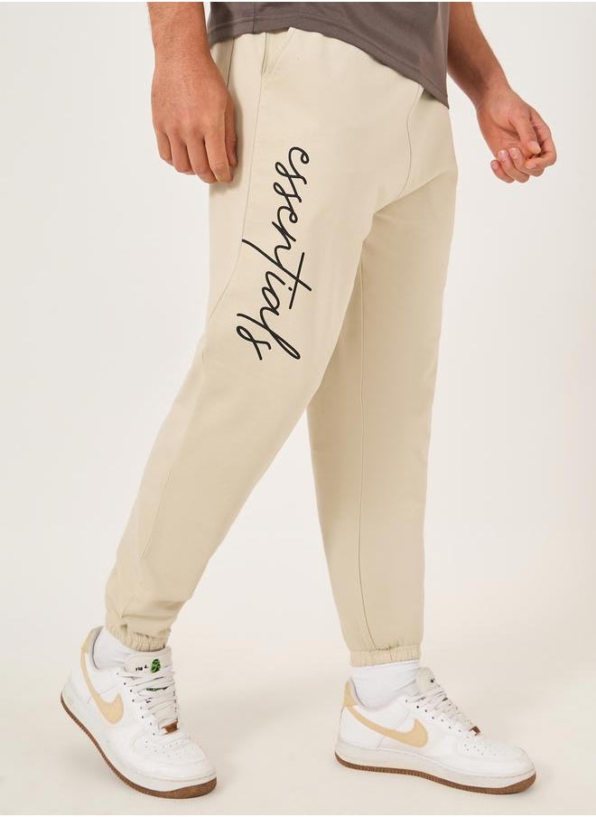 Slogan Print Oversized Fit Cotton Terry Joggers