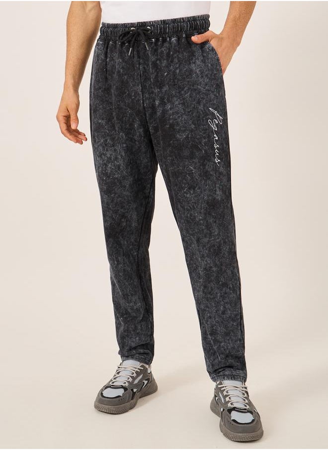 Acid Washed Slogan Print Slim Fit Terry Jogger