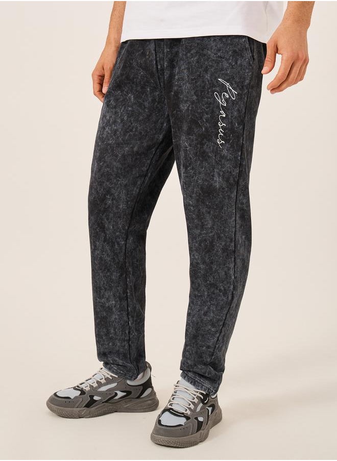 Acid Washed Slogan Print Slim Fit Terry Jogger