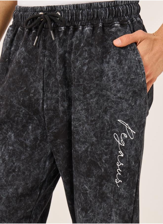 Acid Washed Slogan Print Slim Fit Terry Jogger