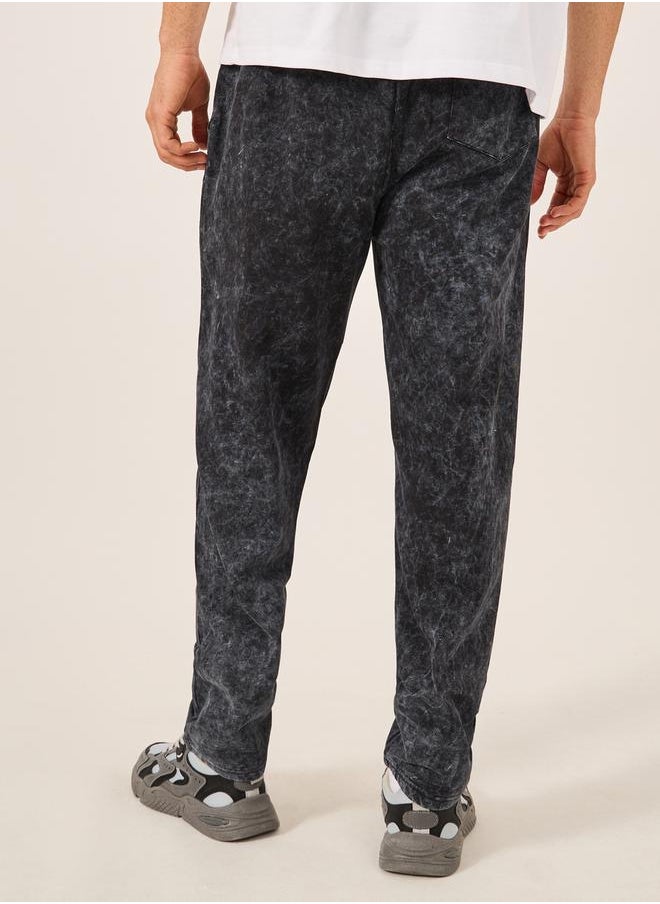 Acid Washed Slogan Print Slim Fit Terry Jogger