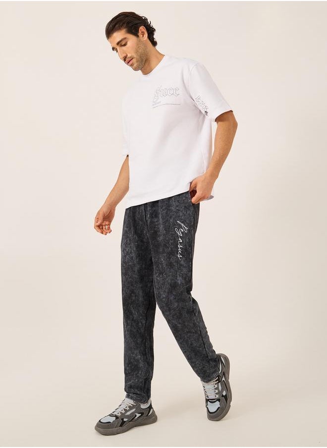 Acid Washed Slogan Print Slim Fit Terry Jogger