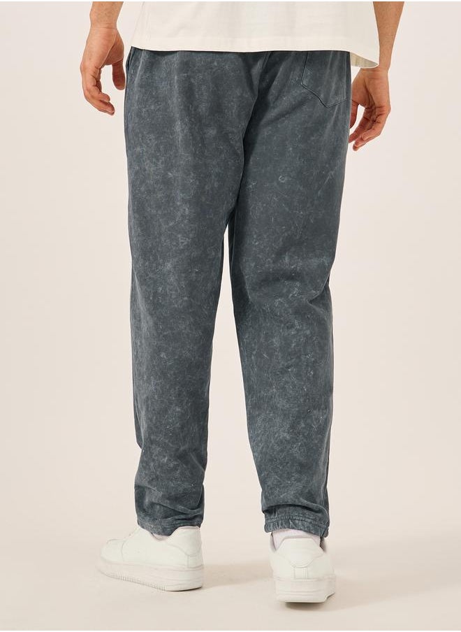 Acid Washed Slogan Print Slim Fit Terry Jogger