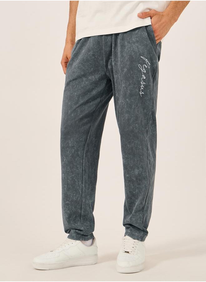 Acid Washed Slogan Print Slim Fit Terry Jogger
