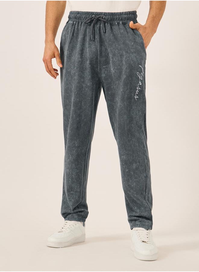 Acid Washed Slogan Print Slim Fit Terry Jogger