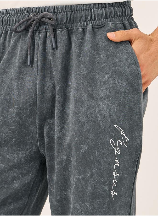 Acid Washed Slogan Print Slim Fit Terry Jogger