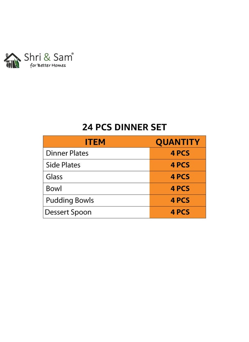 Shri Sam Designer Stainless Steel Delight Laser Bloom Leaf Dinner Set 24 Pieces