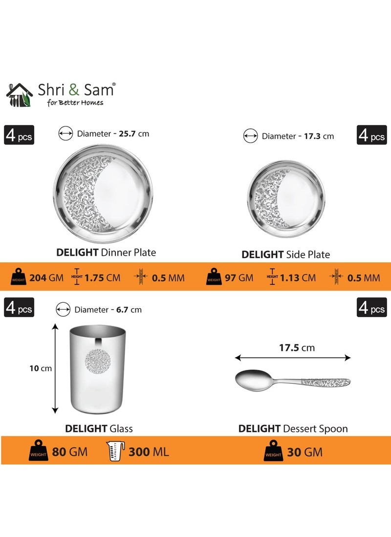 Shri Sam Designer Stainless Steel Delight Laser Bloom Leaf Dinner Set 24 Pieces