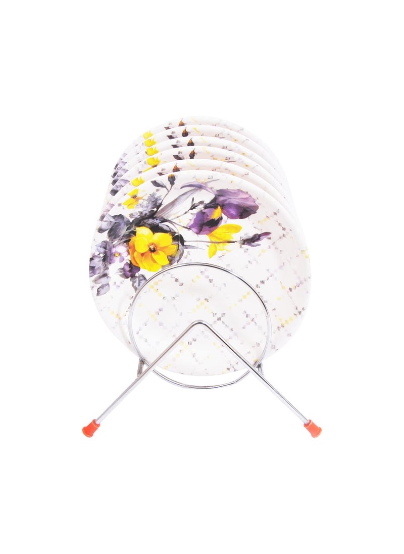 DRIZLING Melamine Plates 7 Yellow Flower Printed SnacksLunchParty Plates Set of 6