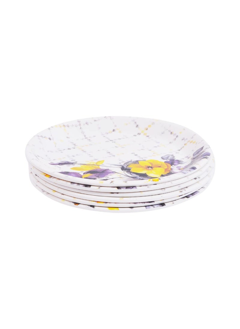 DRIZLING Melamine Plates 7 Yellow Flower Printed SnacksLunchParty Plates Set of 6