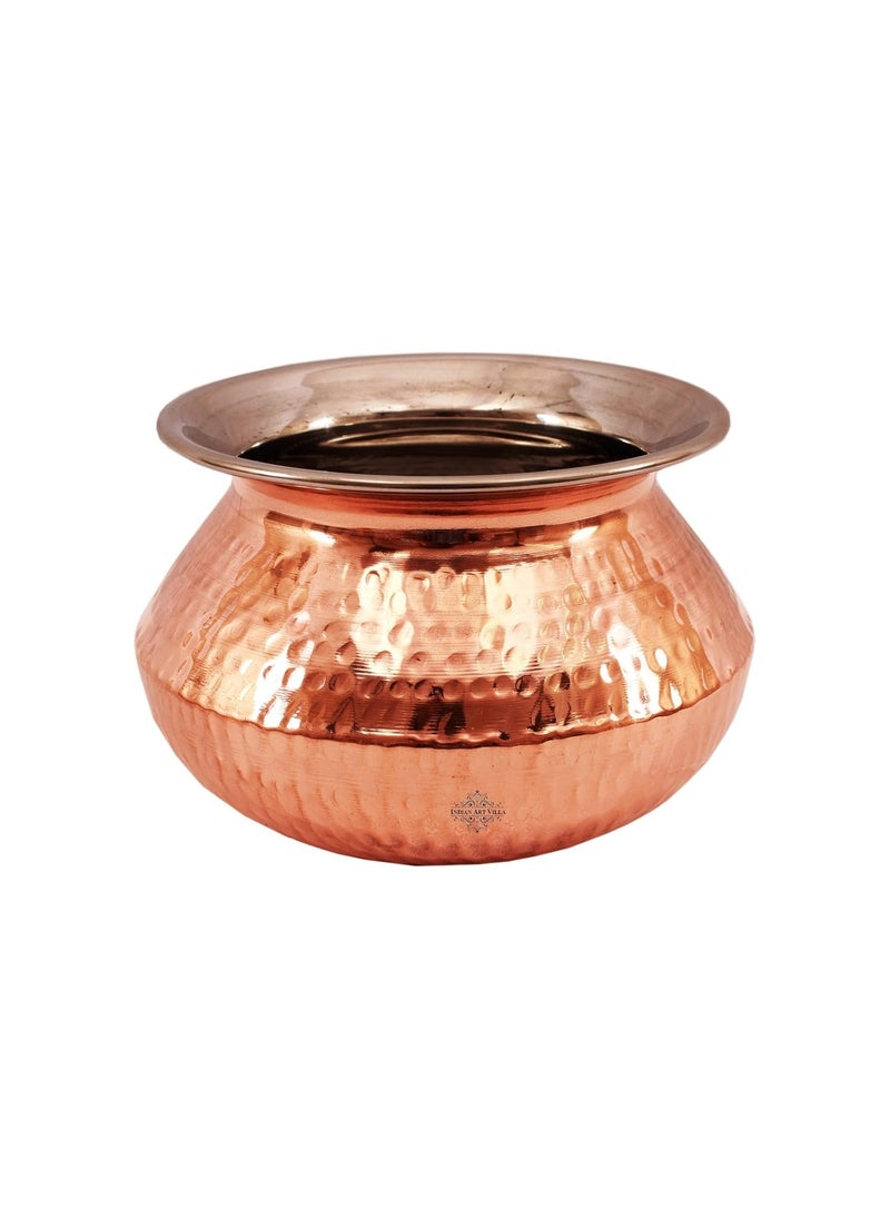 INDIAN ART VILLA Steel Copper Punjabi Serving Handi Bowl Serveware 400 ML