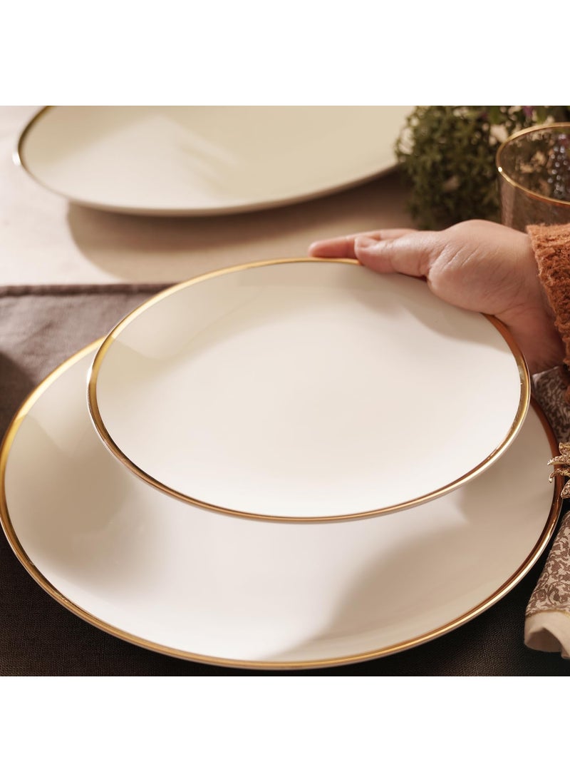 PURE HOME LIVING Set of 2 White Gold Rim Ceramic Dessert Plates Dishwasher Safe Plates for Kitchen Dining Restaurants Gifting Set of 2