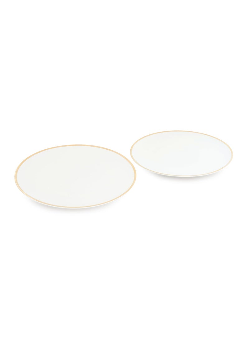 PURE HOME LIVING Set of 2 White Gold Rim Ceramic Dessert Plates Dishwasher Safe Plates for Kitchen Dining Restaurants Gifting Set of 2