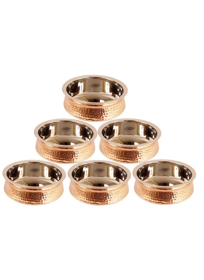 INDIAN ART VILLA 35 X 78 X 35 Handmade Stainless Steel Copper Dish Serving Indian Food Daal Curry Set of 6 Handi Bowl Capacity 1350 ML for use RestaurantGift Item