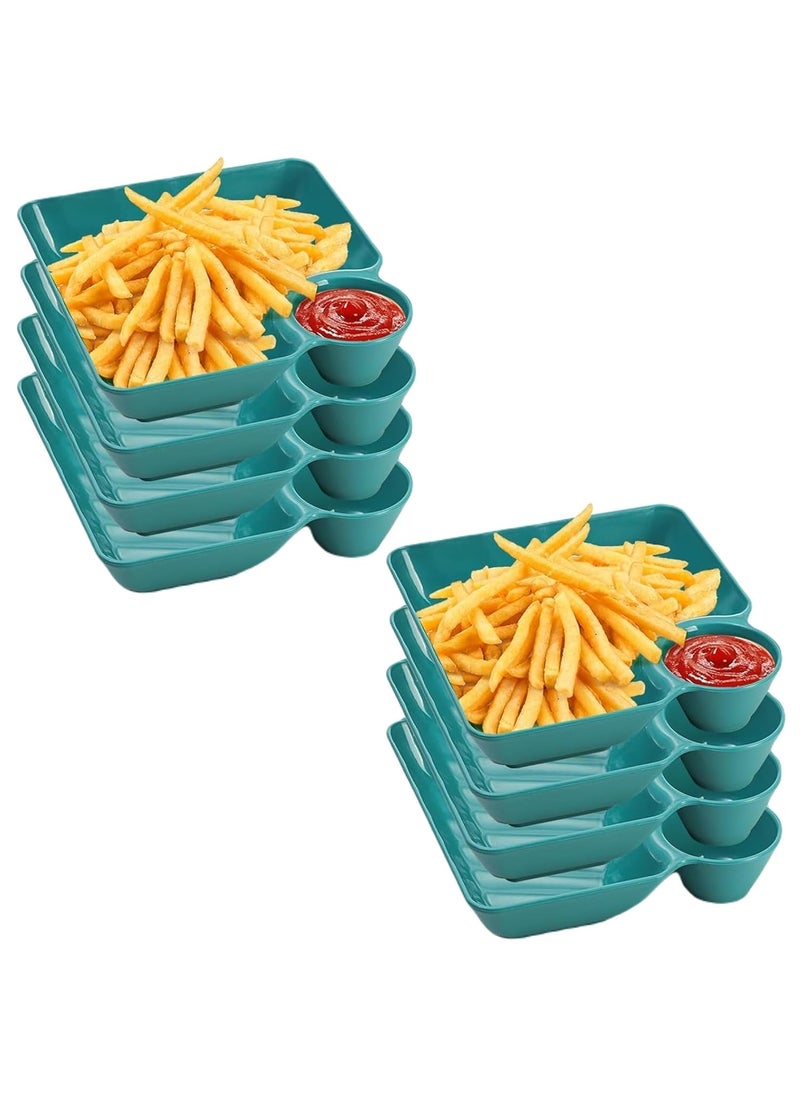 OLWICK Plastic Plates with Sauce Compartment Serving Plates Dumpling Plate Seasoning Dish Snack Dish Sauce Plate for Home and Kitchen Pack of 8 Green