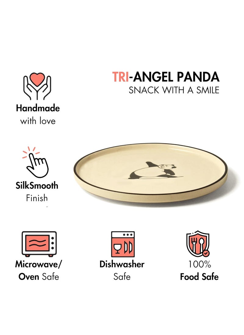 Koralkari Ceramic Snack Plate Panda Yoga Unique Handpainted Art Plate Microwave Oven Safe Plate for Snacks Momo Chaat High Edge Snack Plate for Gifting TriAngel