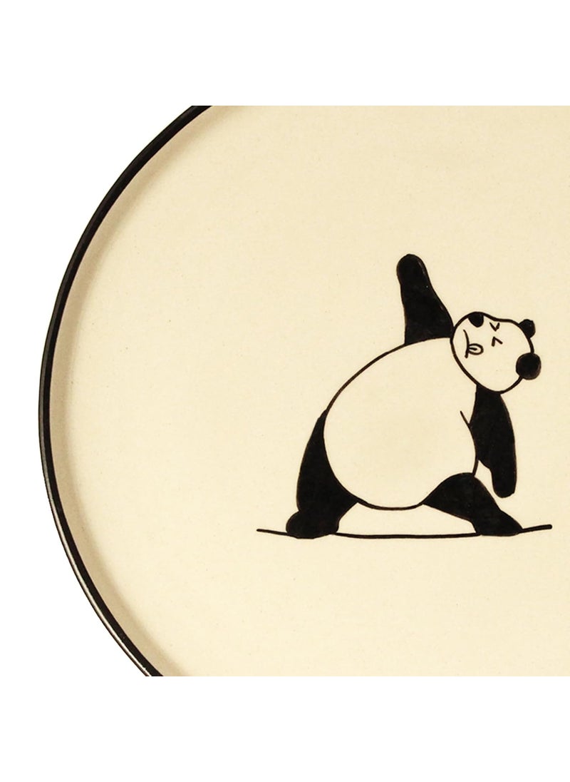 Koralkari Ceramic Snack Plate Panda Yoga Unique Handpainted Art Plate Microwave Oven Safe Plate for Snacks Momo Chaat High Edge Snack Plate for Gifting TriAngel