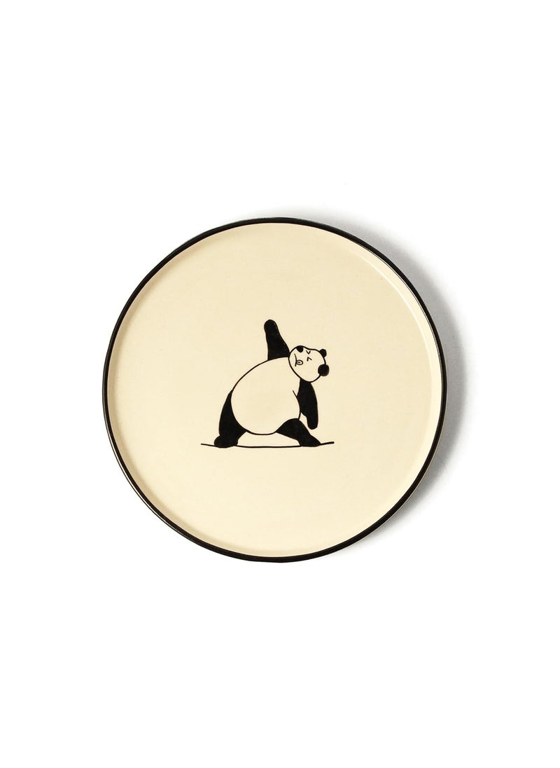 Koralkari Ceramic Snack Plate Panda Yoga Unique Handpainted Art Plate Microwave Oven Safe Plate for Snacks Momo Chaat High Edge Snack Plate for Gifting TriAngel