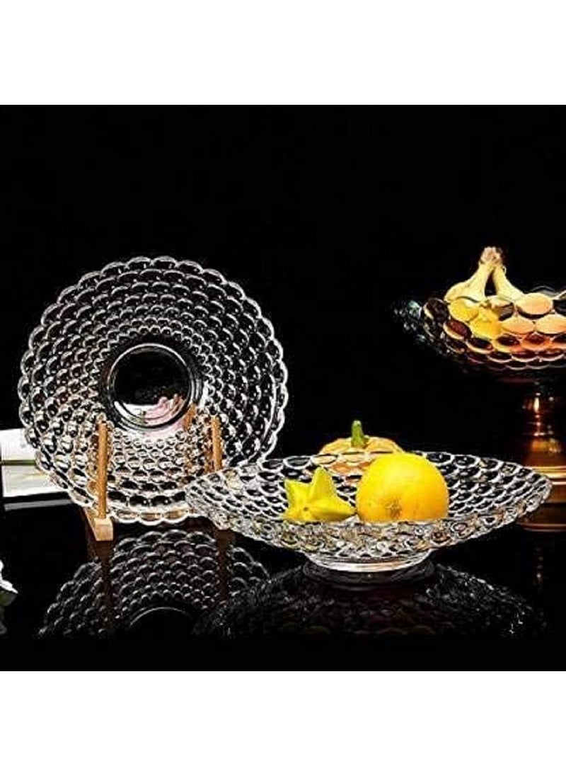 Raghavendra Sarkar Glass Fruit Bowl Plate for Dining Table Beautiful Crystal Decoration Serving Dry Fruits Bowl Set Flower Shaped GiftingDinnerware Servings
