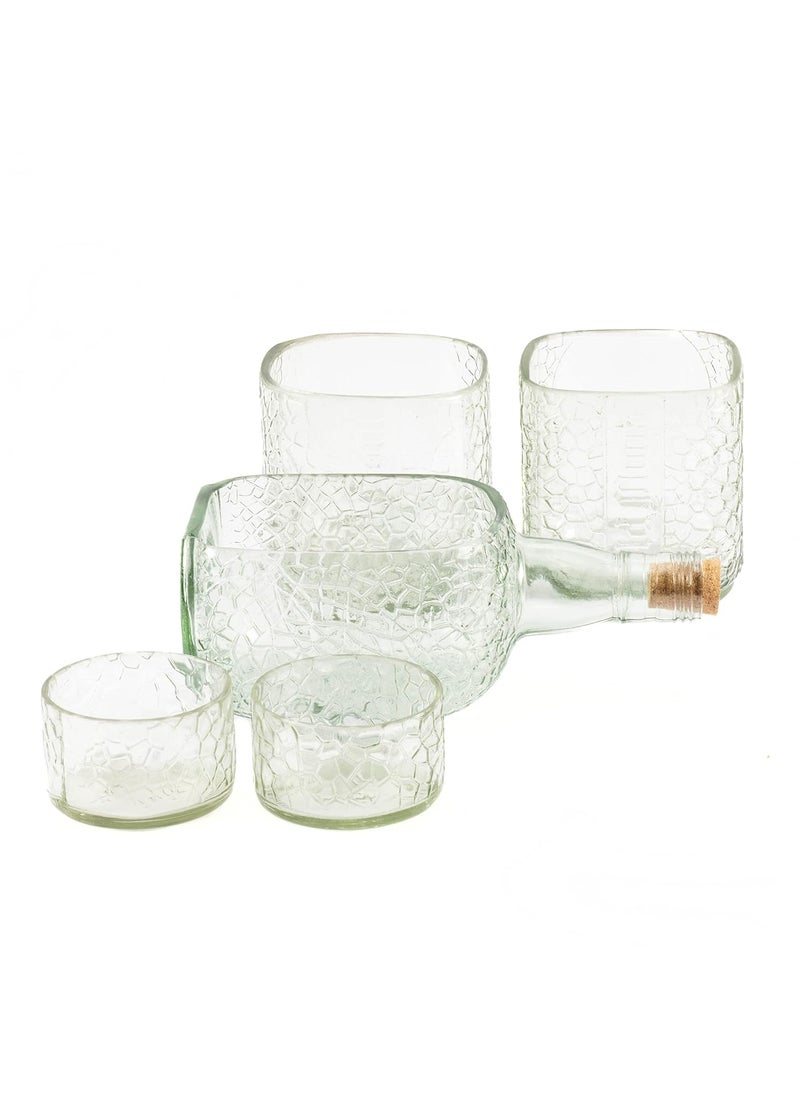 Kavi Old Monk Bottle Serving Set with Cork Tray Includes a Platter Two Glasses Two dips and a Cork Tray All ecoFriendly Ideal for Serving Snacks Fruits Starters and Cheese Transparent