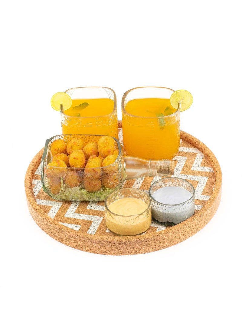 Kavi Old Monk Bottle Serving Set with Cork Tray Includes a Platter Two Glasses Two dips and a Cork Tray All ecoFriendly Ideal for Serving Snacks Fruits Starters and Cheese Transparent