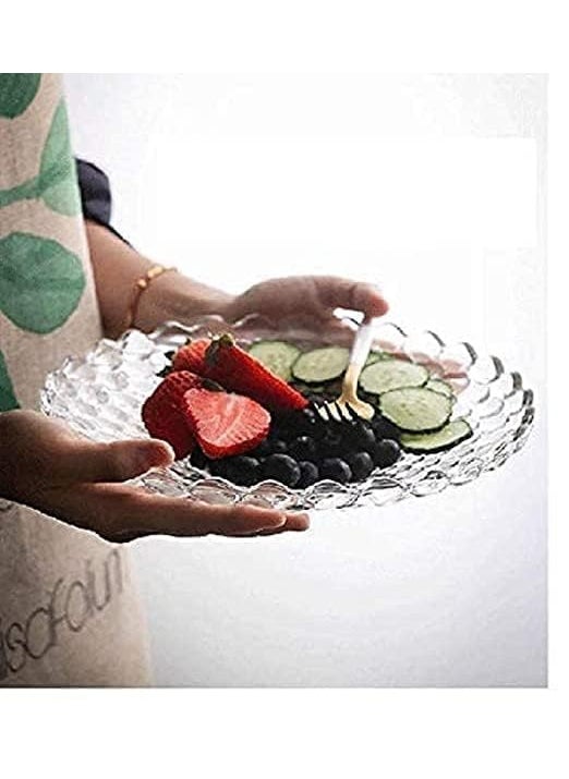 Home Stuffs Glass Fruit Bowl Plate for Dining Table Classic Bubble Design Dry Fruit Chocolate Tray Crystal Decoration Serving Bowl Dessert Plate