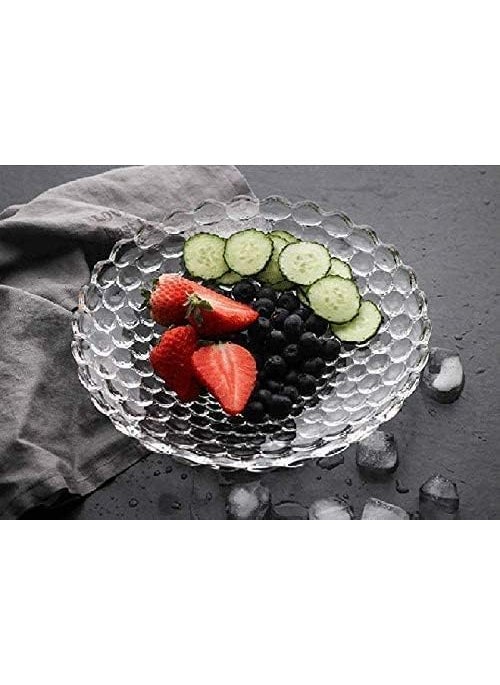 Home Stuffs Glass Fruit Bowl Plate for Dining Table Classic Bubble Design Dry Fruit Chocolate Tray Crystal Decoration Serving Bowl Dessert Plate