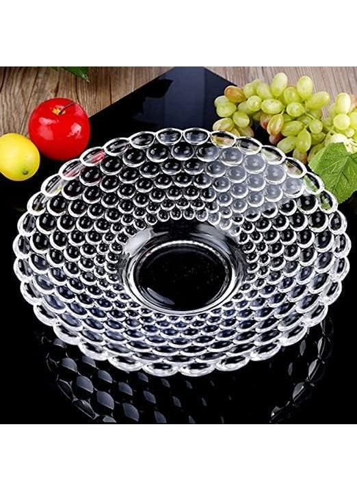 Home Stuffs Glass Fruit Bowl Plate for Dining Table Classic Bubble Design Dry Fruit Chocolate Tray Crystal Decoration Serving Bowl Dessert Plate