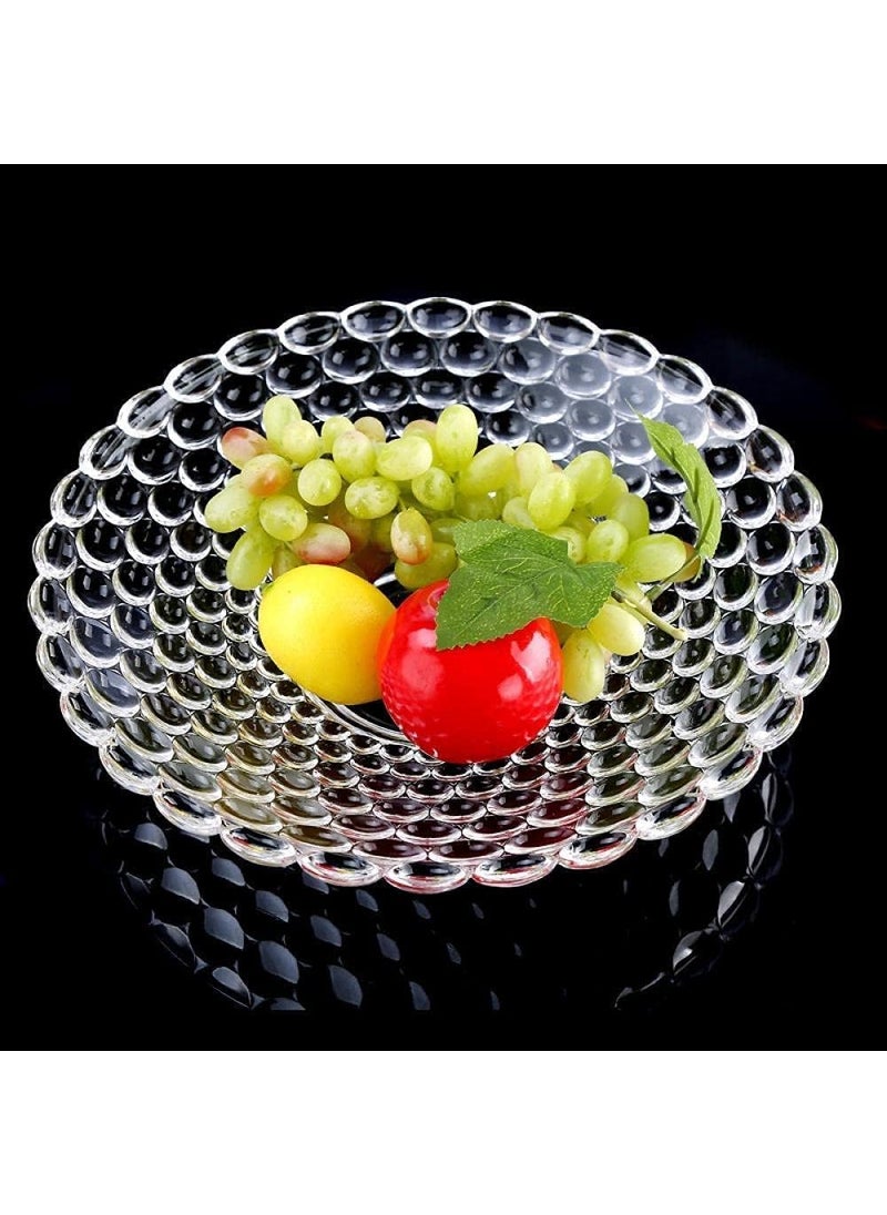 Home Stuffs Glass Fruit Bowl Plate for Dining Table Classic Bubble Design Dry Fruit Chocolate Tray Crystal Decoration Serving Bowl Dessert Plate