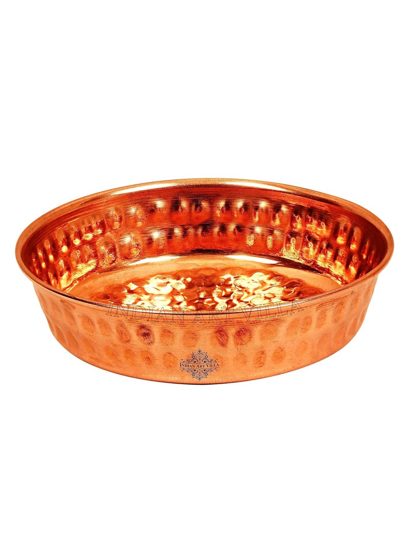 INDIAN ART VILLA Hammered Copper Rice Plate Ideal for Serving Rice Biryani Pulao and Other Dishes 45 Inch Diameter Pack of 1