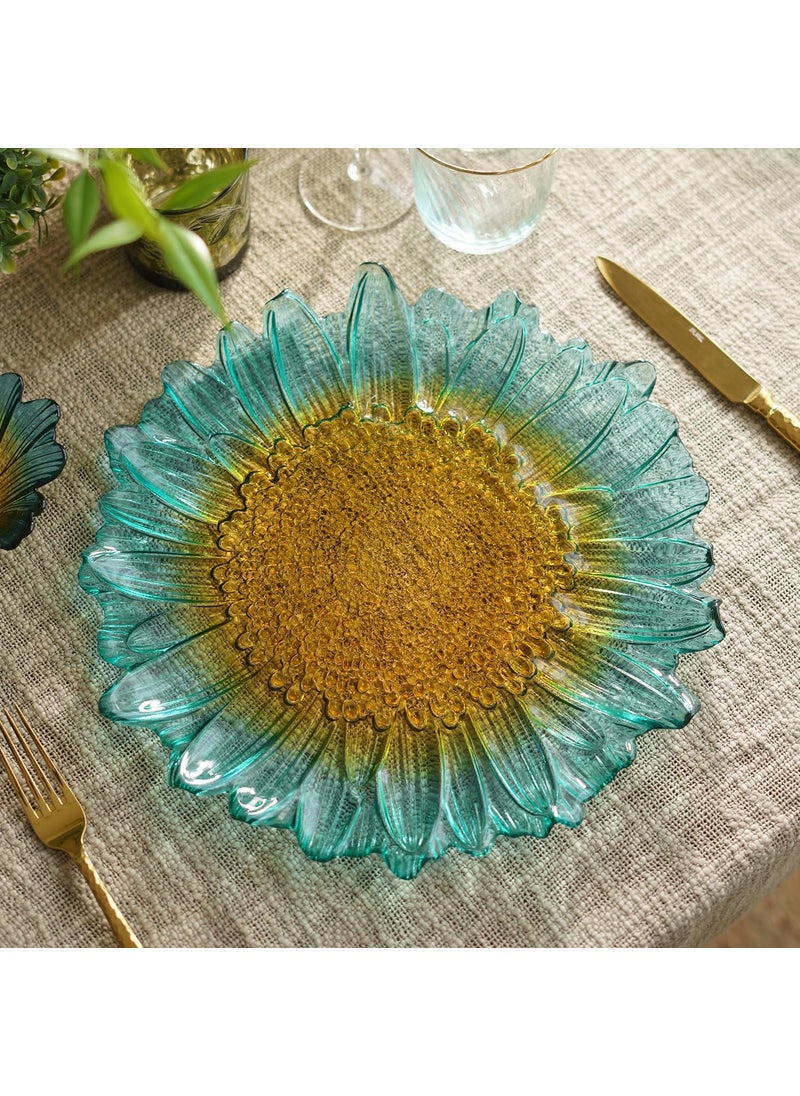 Pure Home Living Set of 2 Blue and Yellow Ombre Gerbera Shaped Glass Dinner Plates